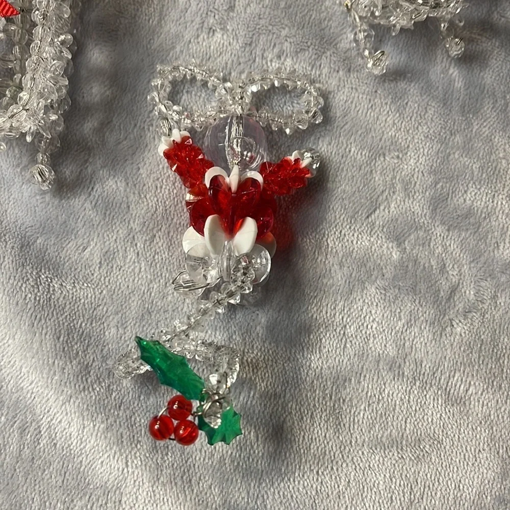 Vintage Beaded Mouse and Two Sleighs Red/Green/ Sparkle w/Holly Accents